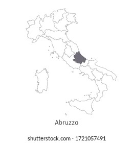 Vector illustration: map of Italy. Silhouette and contour of Italy. Abruzzo Region