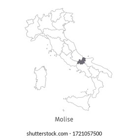 Vector illustration: map of Italy. Silhouette and contour of Italy. Molise Region