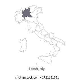 Vector illustration: map of Italy. Silhouette and contour of Italy. Lombardy Region