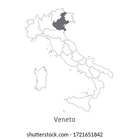 Vector illustration: map of Italy. Silhouette and contour of Italy. Veneto Region