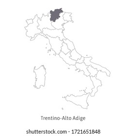 Vector illustration: map of Italy. Silhouette and contour of Italy. Trentino-Alto Adige Region