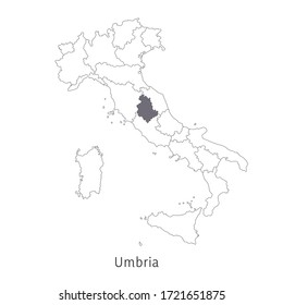 Vector illustration: map of Italy. Silhouette and contour of Italy. Umbria Region