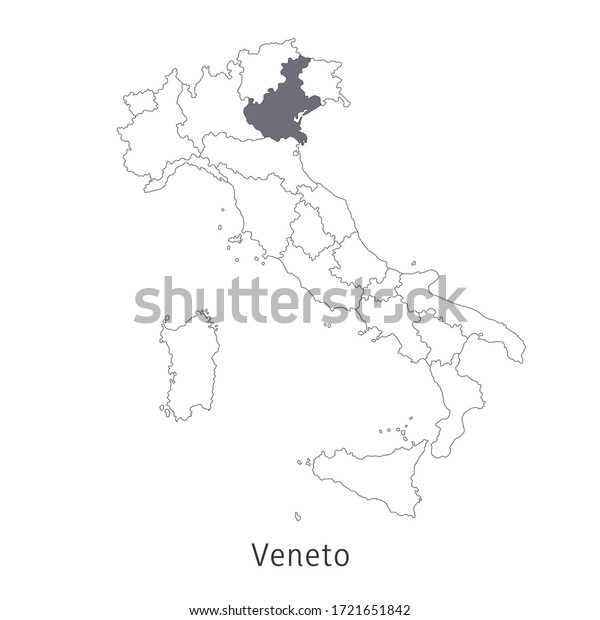 Vector illustration: map of Italy. Silhouette and\
contour of Italy. Veneto\
Region