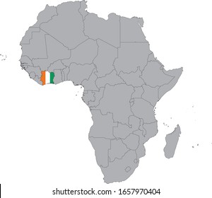 vector illustration of Map of Ivory Coast with national flag