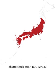 vector illustration of Map of Japan with national flag on white background