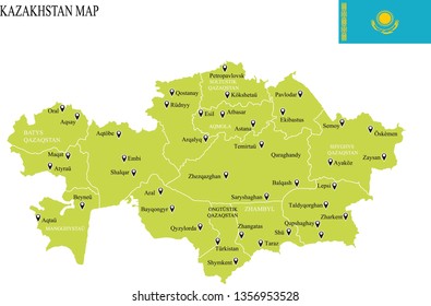 Vector illustration of the map of Kazakhstan
