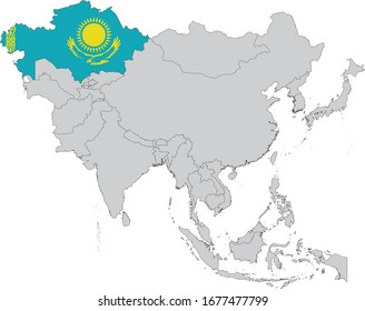 vector illustration of Map of Kazakhstan with national flag