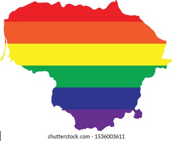 vector illustration of map of Lithuania with LGBT colors