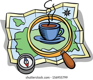 Vector illustration of map and magnifying glass