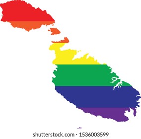 vector illustration of map of Malta with LGBT colors