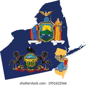 vector illustration of Map of Middle Atlantic region with US federal state with state flag