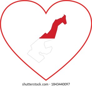 vector illustration of Map of Monaco with national flag in heart shape on white background