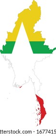 vector illustration of Map of Myanmar with national flag on white background