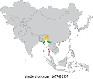 vector illustration of Map of Myanmar with national flag