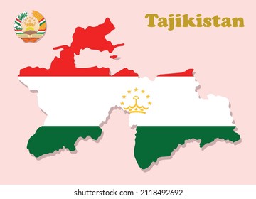 Vector illustration map with the national flag of Tajikistan