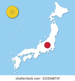 Mapa de ilustraciones de vectores con la bandera nacional de Japón