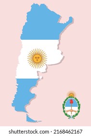 Vector illustration map with the national flag of Argentina