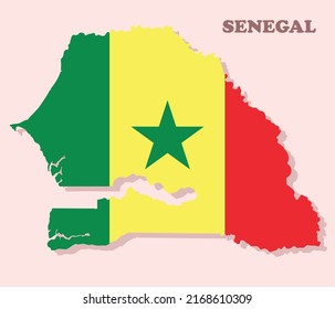 Vector illustration map with the national flag of Senegal