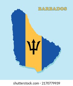 Vector illustration map with the national flag of Barbados