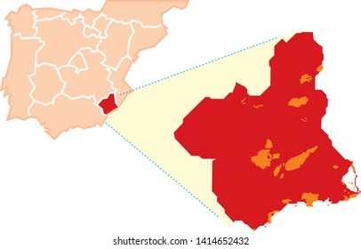 Vector illustration. Map of natural parks of Murcia, Spain. Isolated.