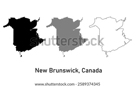 vector illustration of a map of new brunswick, Canada. map in various outline, black, and gray styles	
