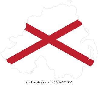 vector illustration of Map of North Ireland with national flag