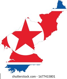 vector illustration of Map of North Korea with national flag on white background