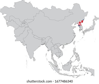 vector illustration of Map of North Korea with national flag