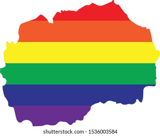 vector illustration of map of North Macedonia with LGBT colors