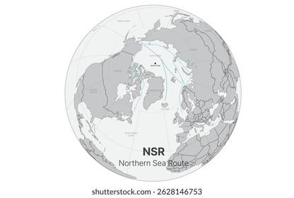 Vector illustration of a map of the Northern Sea Route and a globe image showing the Northern Sea Route
