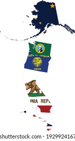 vector illustration of Map of Pacific coast region with US federal state with state flag 