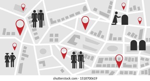 vector illustration of map people silhouettes for different stages of life childhood youth adulthood 