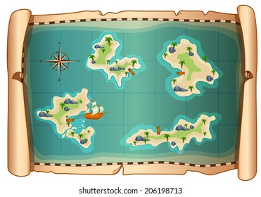 Mapa vectorial de piratas con islas aisladas en blanco