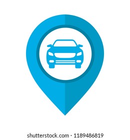 Vector illustration of map pointer with car icon. 