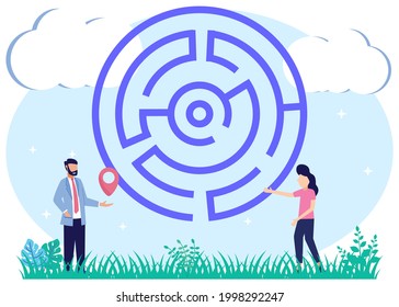 Vector illustration of a map for a quick way to a successful and effective solution to a problem. A symbolic business strategy to short distance distance as the ultimate reach and easy achievement.