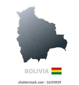 Vector illustration of the map with regions or states and the official flag of Bolivia.