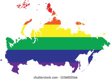 vector illustration of map of Russia with LGBT colors