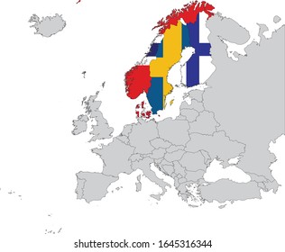vector illustration of Map of Scandinavia with national flag