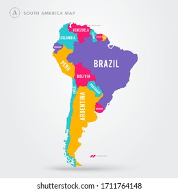 Vector Illustration Map Of South America In Modern Colors And Name Labels