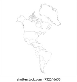 Vector illustration map of South and North America isolated on white background. Outline drawing Americas map icon
