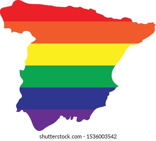 vector illustration of map of Spain with LGBT colors