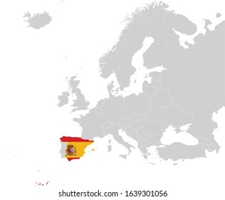 vector illustration of map of Spain with national flag