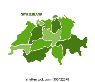 Vector illustration of the map of Switzerland in green colors