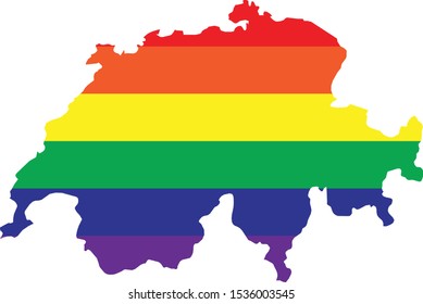 vector illustration of map of Switzerland with LGBT colors