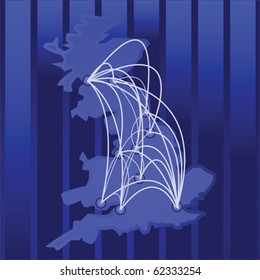 Vector Illustration Of A Map Of The UK And Its Main Cities, With Connections Between Them