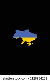 Vector illustration of map of ukraine with blue and yellow flag colors on black background, black sign of mourning. stop war, pray for ukraine