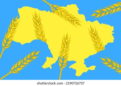 Vector illustration of a map of Ukraine with ears of wheat.