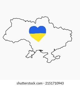 Vektorgrafik auf der ukrainischen Karte mit gelbem blauem Herzen