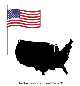 Vector illustration map of United States of America isolated on white background . USA flag icon