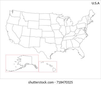 Vector Illustration Map of United States in white background for continue.